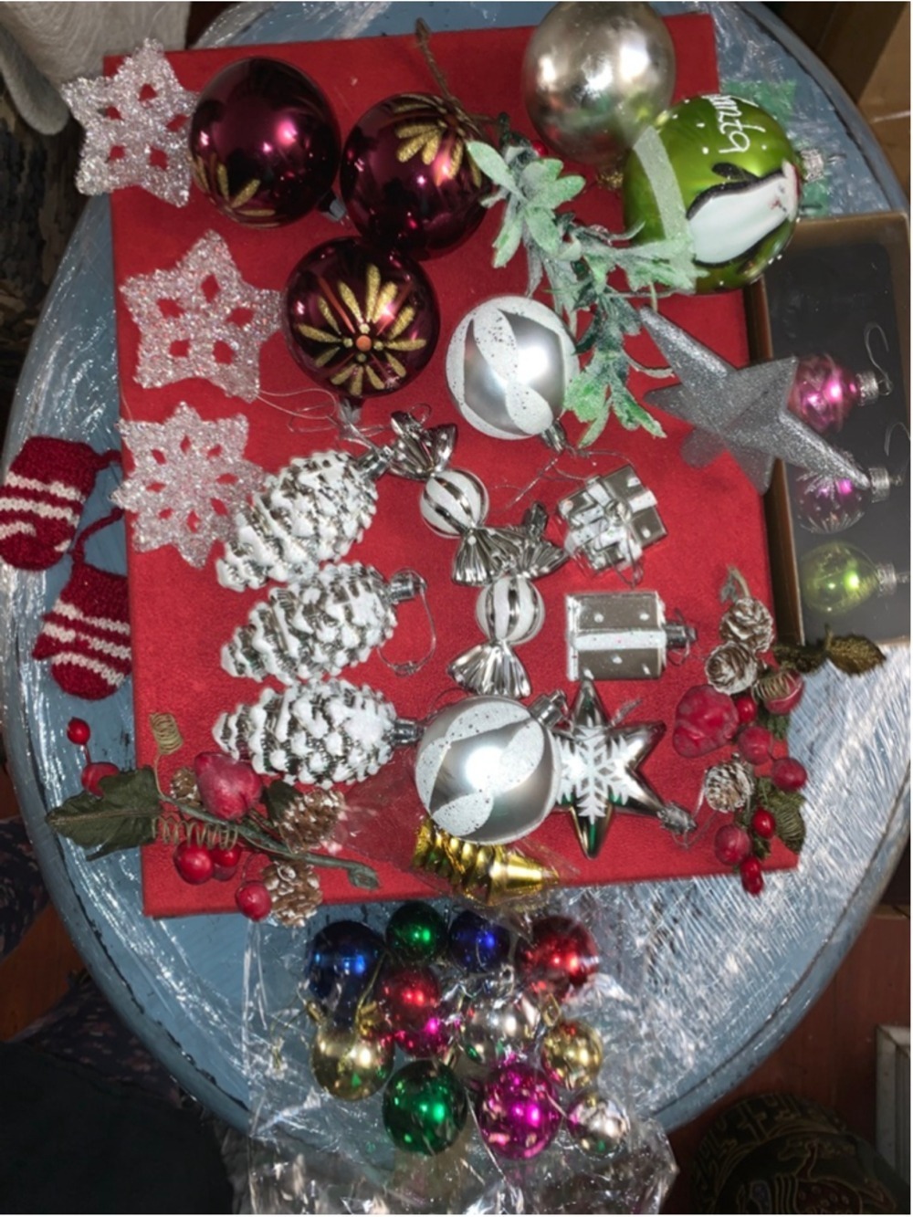 Group of Christmas Ornaments One Size Red Silver